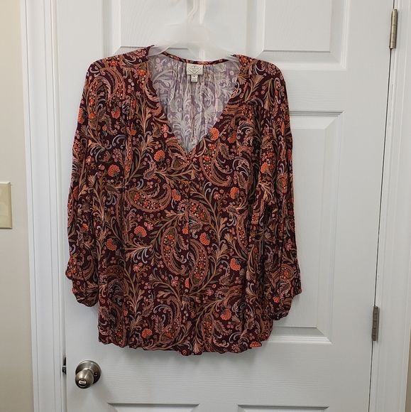 Soft, Slinky, pull over, purple, orange, paisley print tunic blouse 3X, NWT - Picture 3 of 14